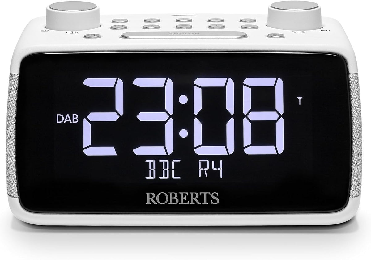 Large DAB Digital Clock Radio Bluetooth White Oversized Display Dual Alarm