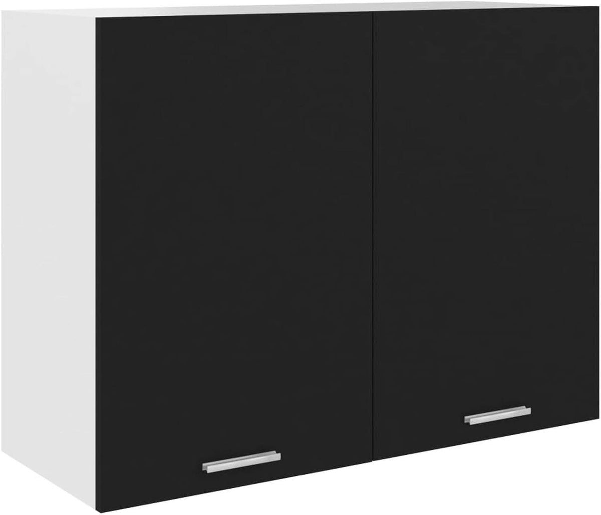 Space-Saving Lockable Wall Cabinet with Double Doors & Shelves Black
