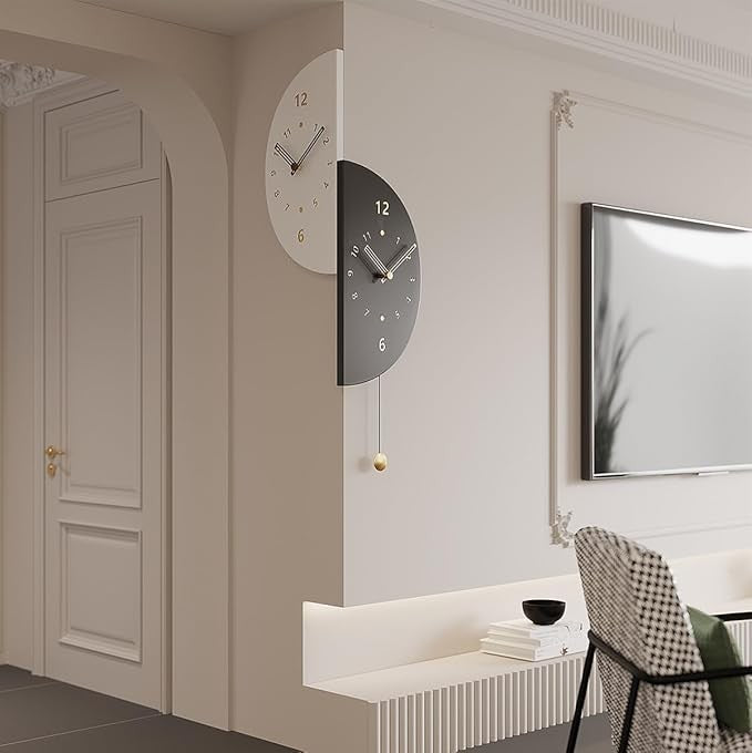 Modern Double-Sided Wall Clock 17.7in Silent Corner Mounted Clock with Pendulum
