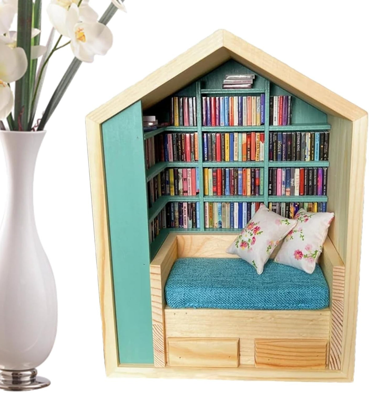 Wooden Mini Bookshelf Stress Reliever Decorative Small Bookcase Nook Shelf