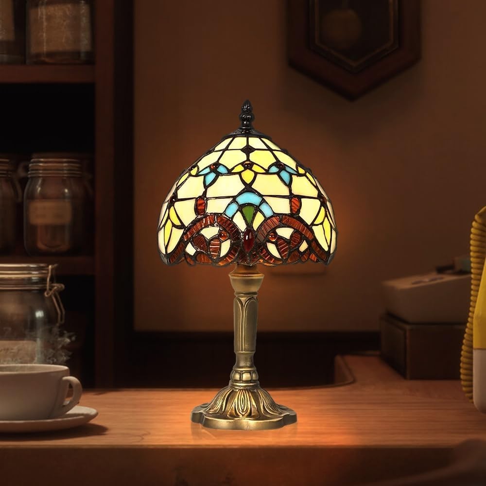 Tiffany Style Table Lamp Stained Glass Bedside Light Retro E27 38cm Decor