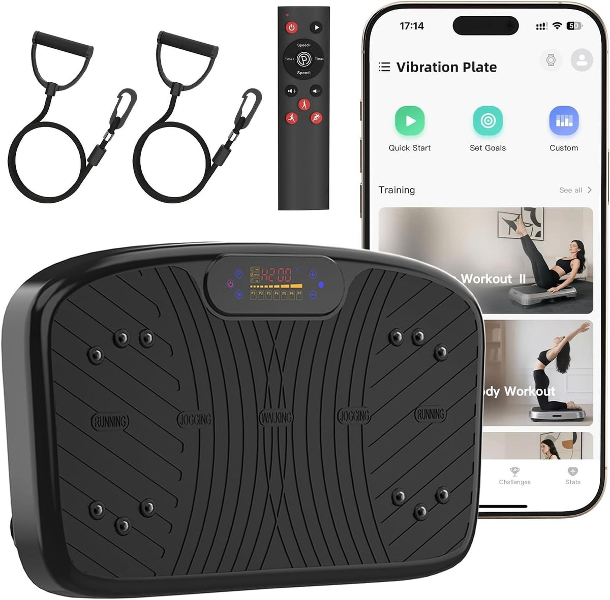Black App-Controlled Vibration Plate Exercise Machine 200 Speeds 450lb