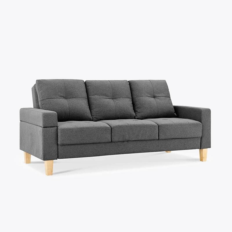 3 Seater Grey Sofa Bed Fabric Couch Removable Armrest Guest Sleeper