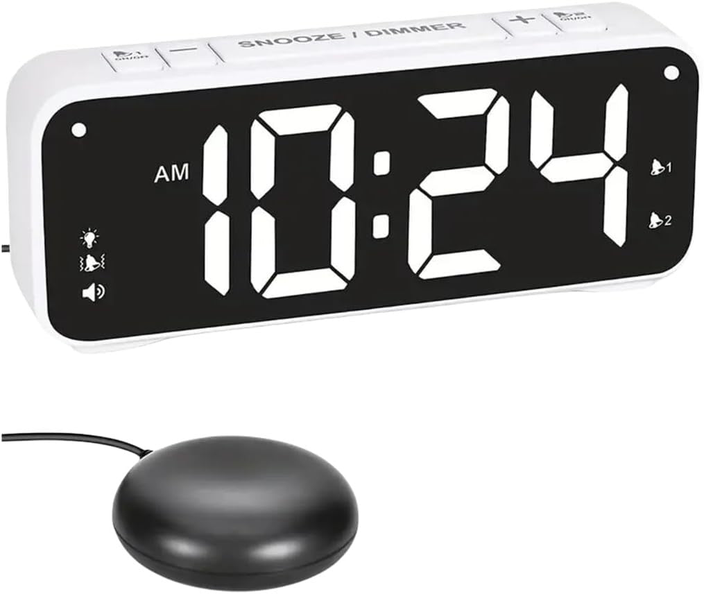 Vibrating Alarm Clock with Bed Shaker USB Charging Extra Loud for Heavy Sleepers