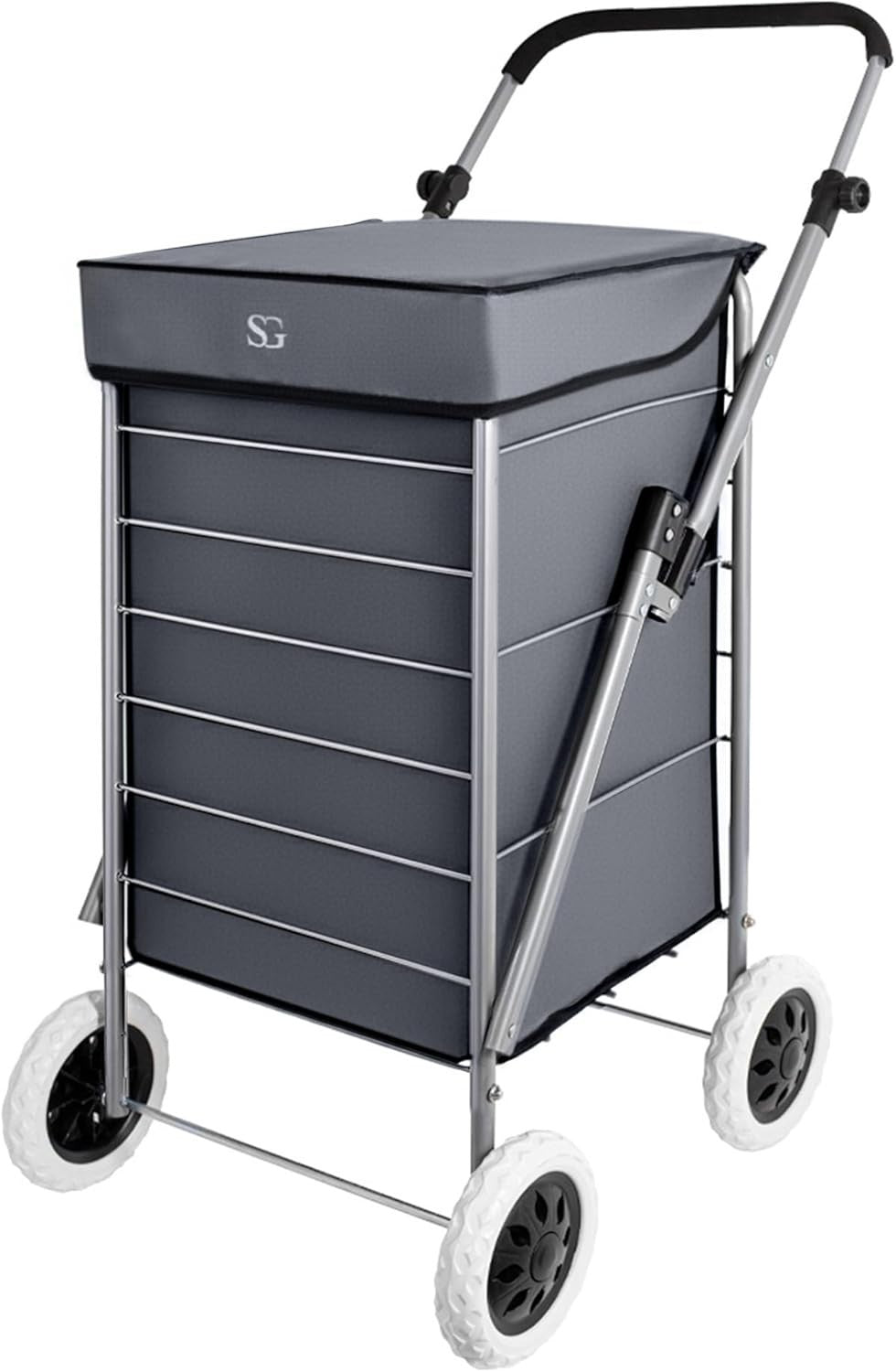 Foldable 4-Wheel Shopping Trolley Cart with Removable Bag - Heavy Duty Grey