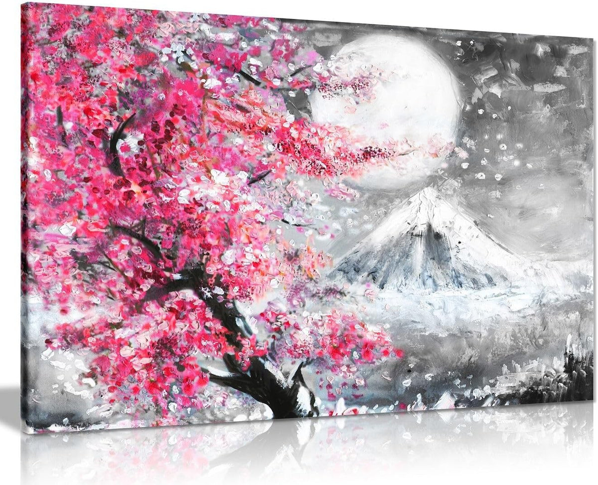 Pink Cherry Blossom Canvas Wall Art Japanese Landscape Small Home Decor Print