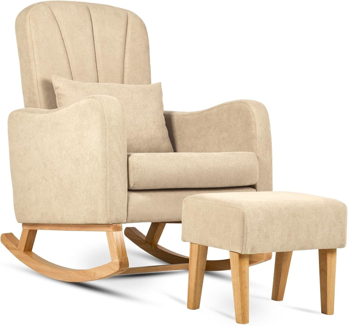 Rocking Nursing Chair & Footstool Set for Feeding & Relaxation, Beige, Comfy