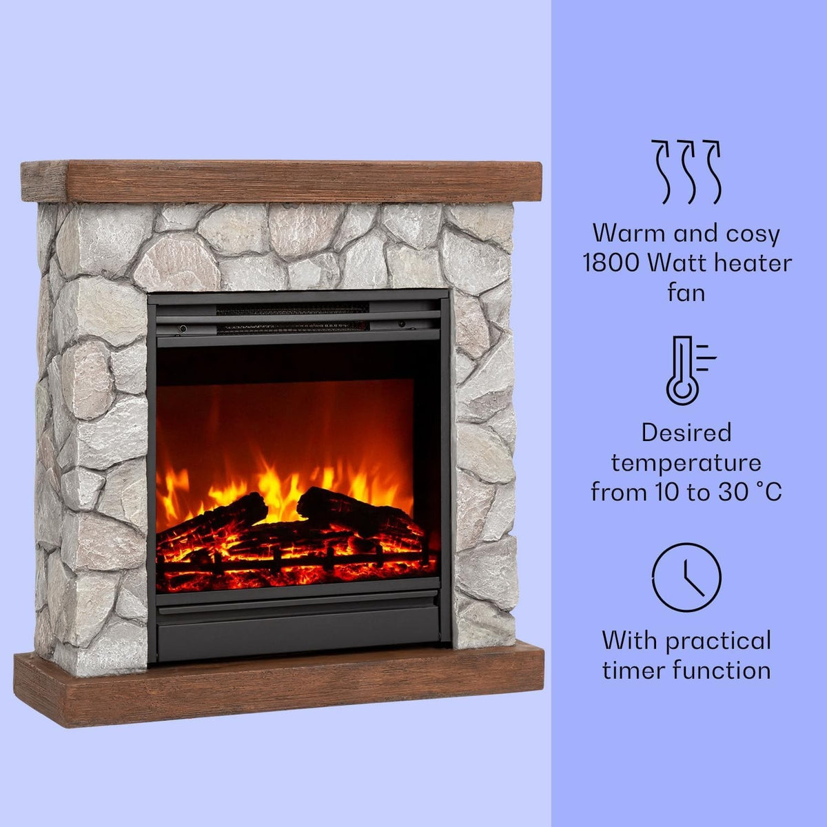 Freestanding Electric Fireplace Heater 1800W LED Flame Timer Remote Control