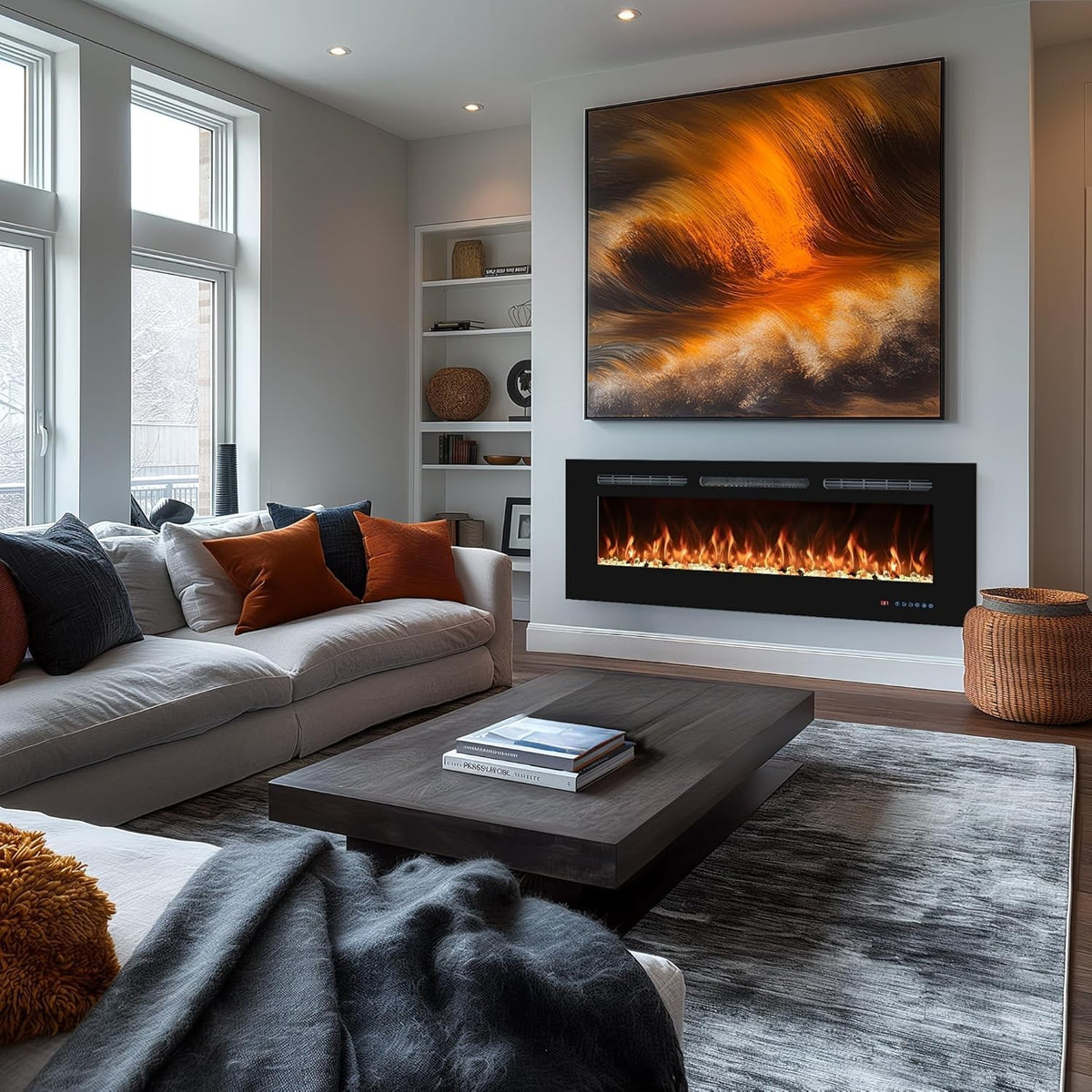 54" Wall-Mount Electric Fireplace Heater Adjustable Thermostat Multicolor Flame