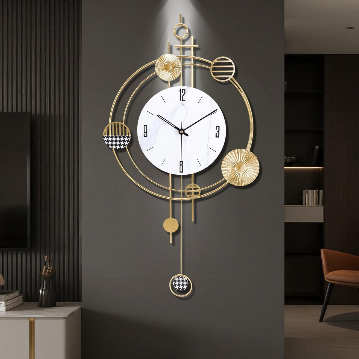 39×71cm Gold Pendulum Wall Clock – Silent Quartz Modern Large Decorative Clock