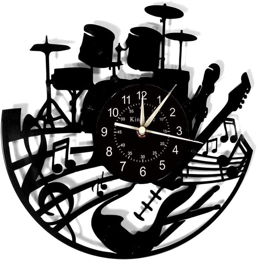 Musician Vinyl Wall Clock Guitar Drum Art Silent 30cm Music Room Decor Gift