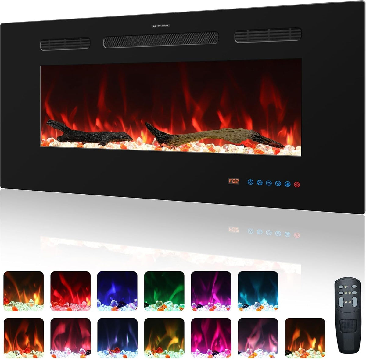 127cm Wall Mounted Electric Fireplace LED Flame Heater Remote Insert