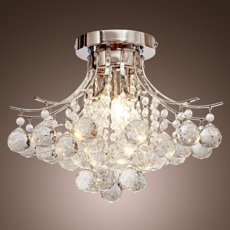 Modern K9 Crystal Flush Ceiling Light Chandelier 3 Way E14 Lamp 40cm Fixture