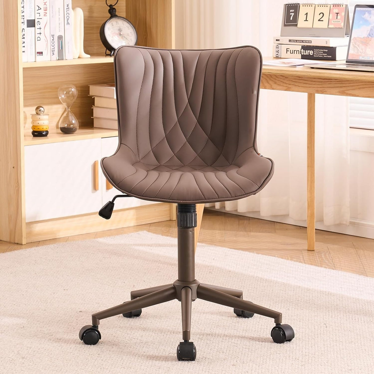 Executive Ergonomic Office Chair, Brown Faux Leather, Wheels, Swivel, Adjustable