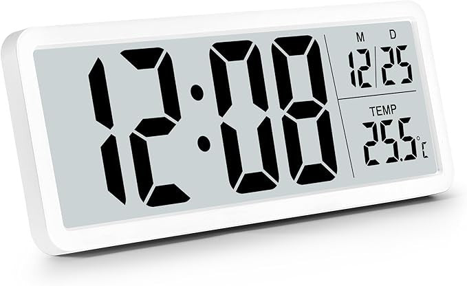 Large Digital Wall Clock Big Display Temp Date 12/24Hr Battery Powered Home