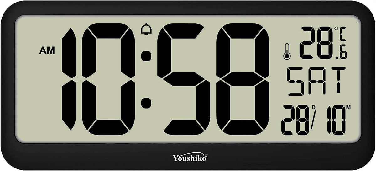 Large Silent Wall Clock Jumbo LCD Radio Controlled Temperature Display