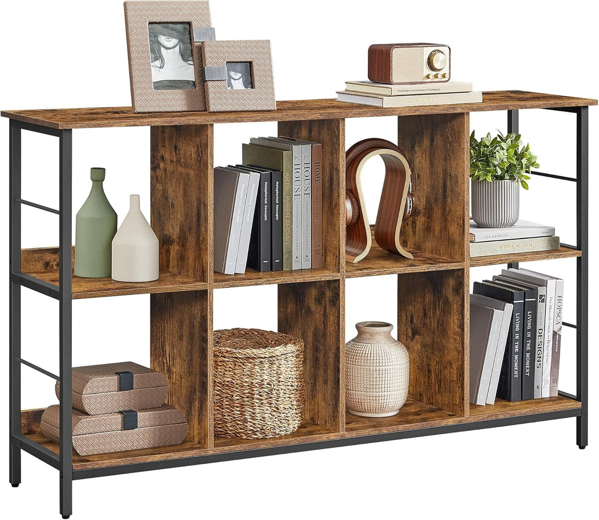 Wide Industrial 2-Tier Bookcase | Rustic Brown Storage Shelf for Home & Office