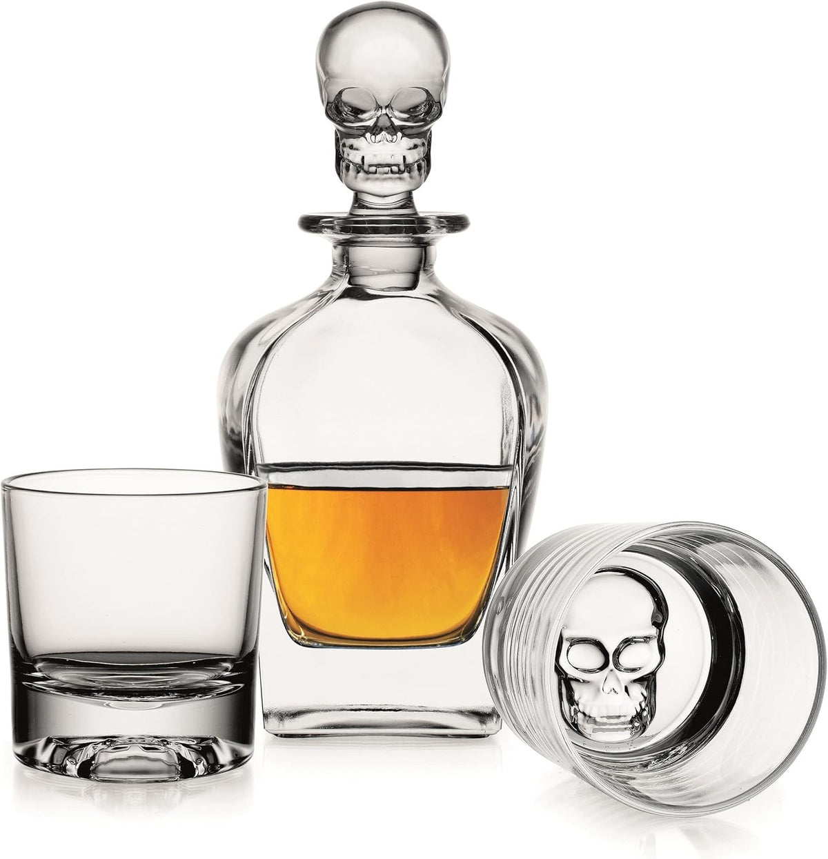 Skull Whiskey Decanter Set 680ml with 2 Glasses – Crystal Barware Gift