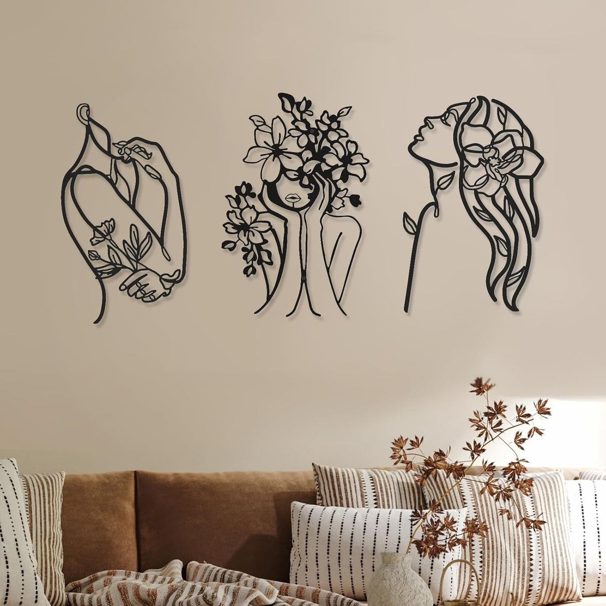 3Pcs Metal Wall Art Abstract Woman Line Drawing Decor