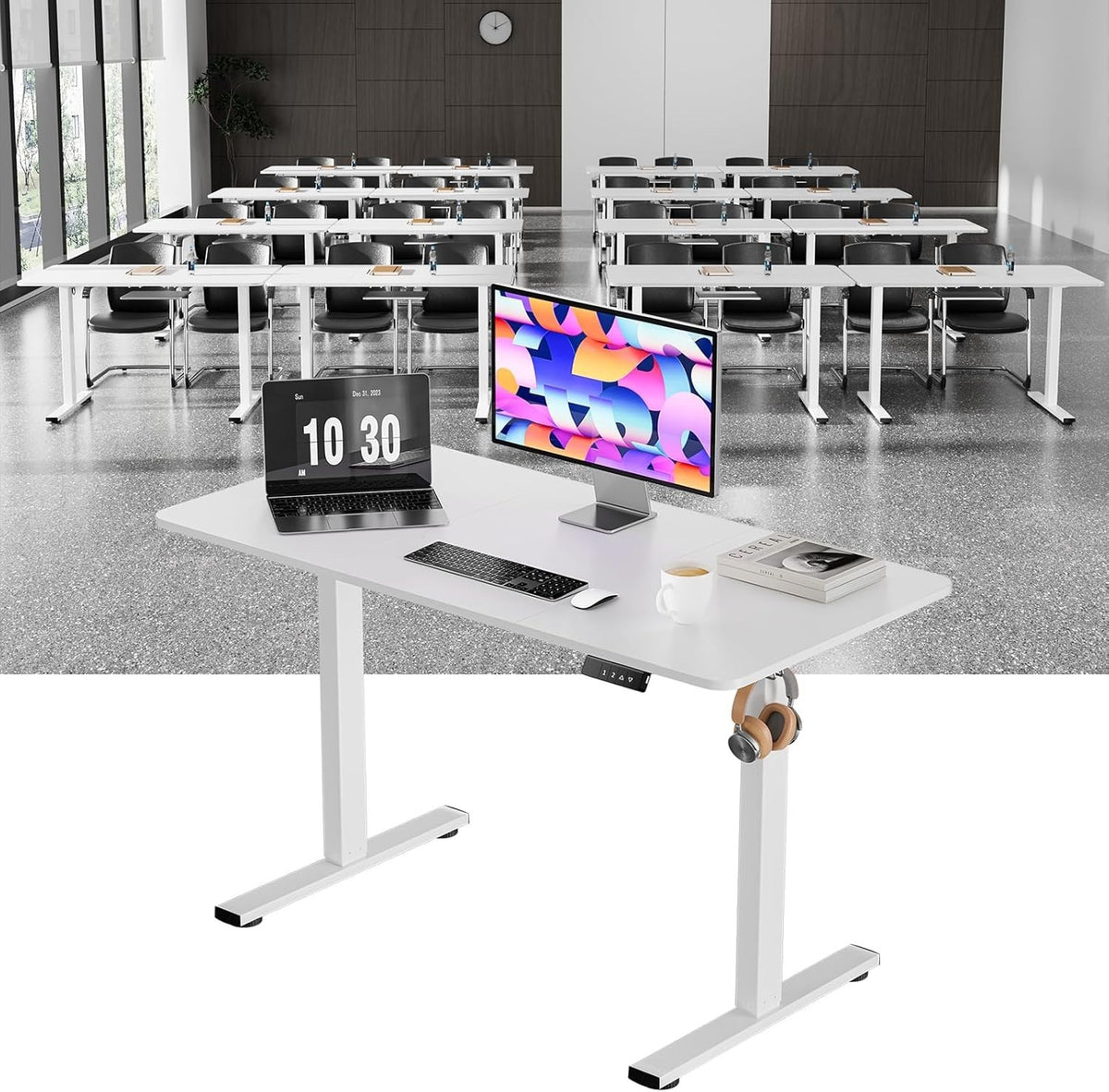 White Electric Standing Desk 120×60cm w/ Memory Panel & USB – Adjustable Table