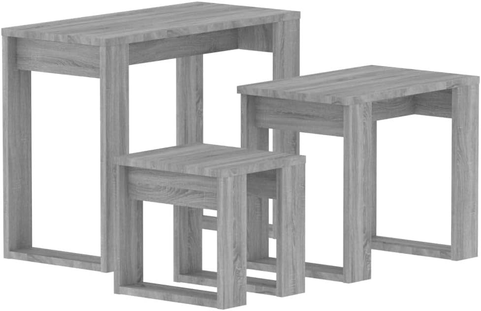 Space Saving Grey Sonoma Nightstand End Table Set 3 Engineered Wood