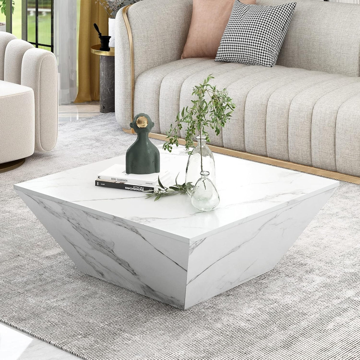 White Marble Veneer Coffee Table with Storage 70x70x36cm Square Side Table