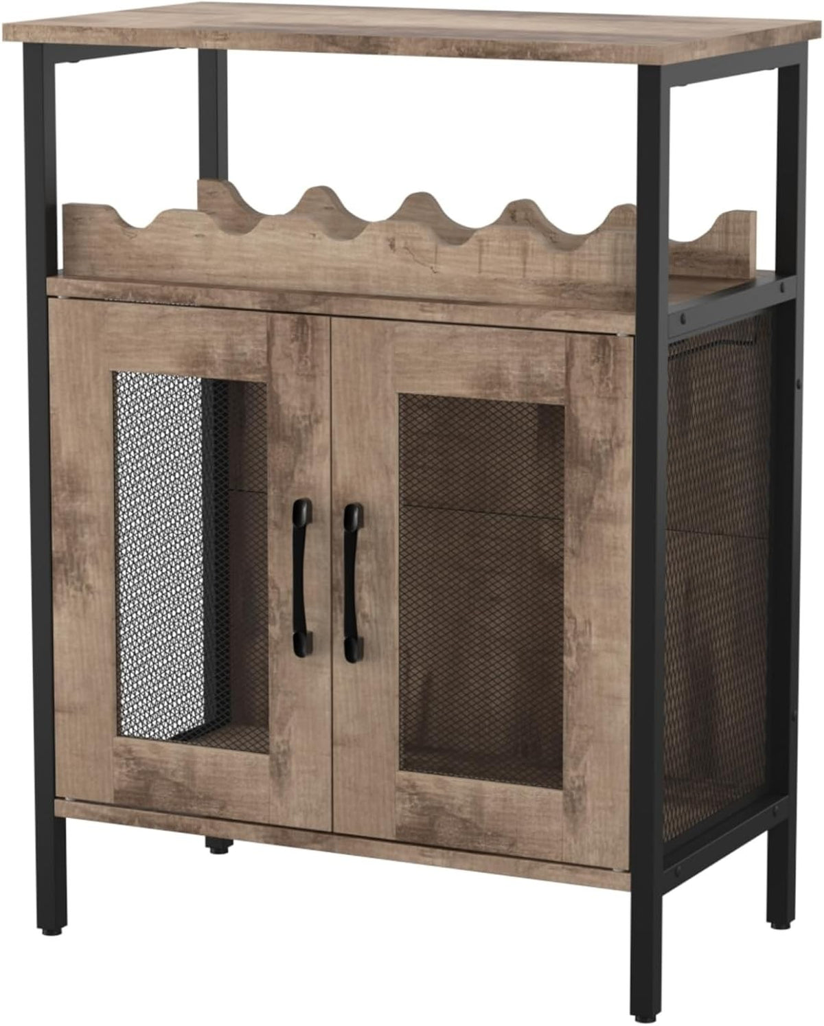 Grey Wash Wine Bar Cabinet with Glass Holder & Bottle Rack Freestanding