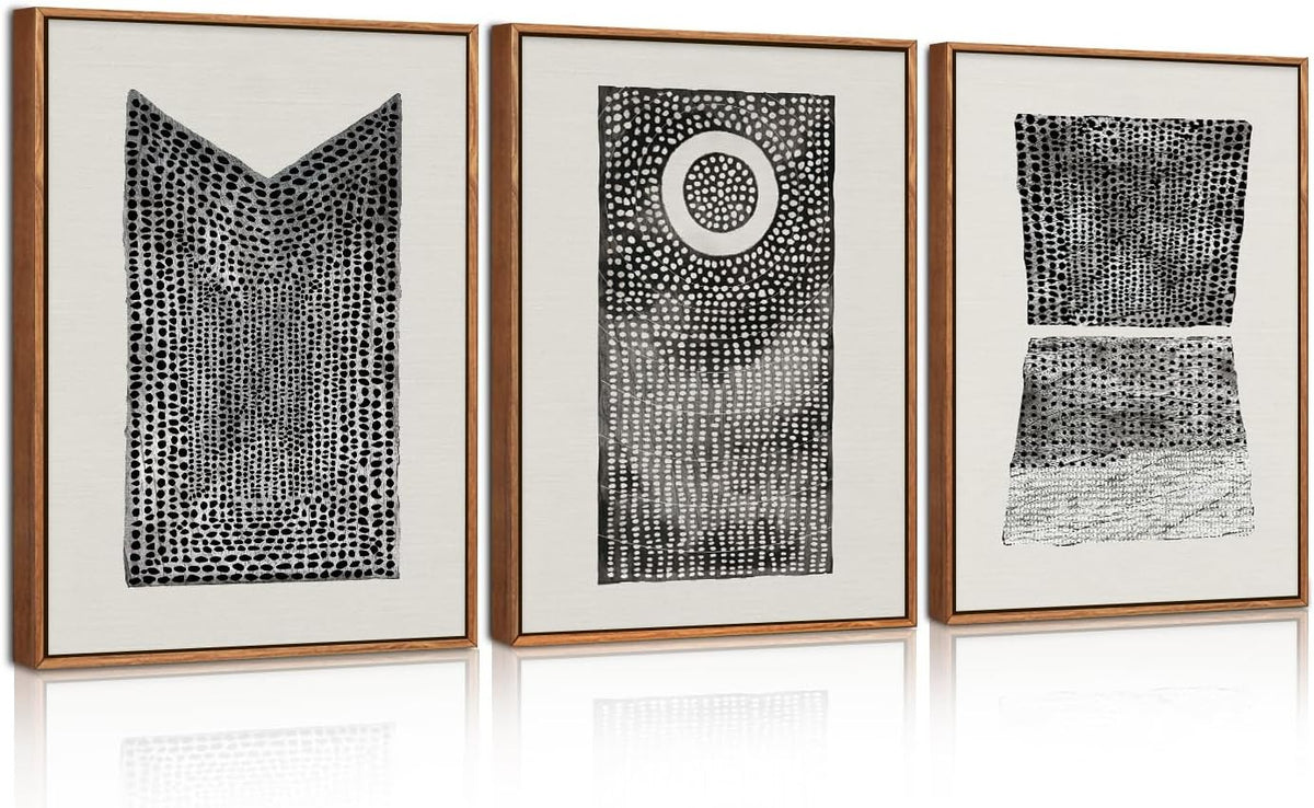 3 Panel Black White Geometric Canvas Wall Art 30x40cm Set