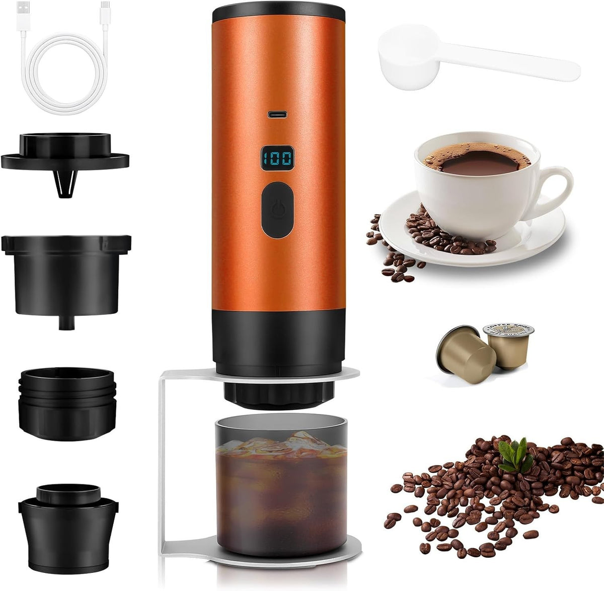 Portable Self-Heating Espresso Maker 15Bar Travel Capsule