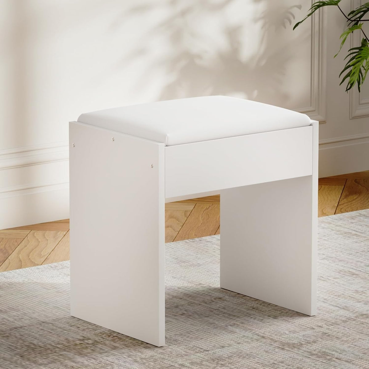 White Soft Padded Vanity Stool – Makeup Desk Chair Bench 40x30x40cm