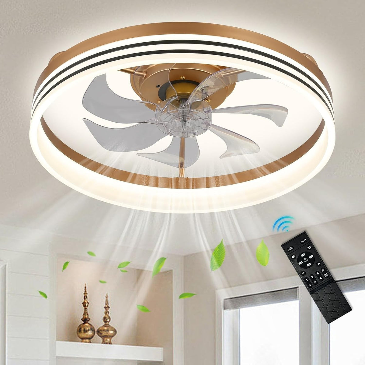 19.7"" Low Profile Ceiling Fan with Light, 6 Speeds, Dimmable, Remote