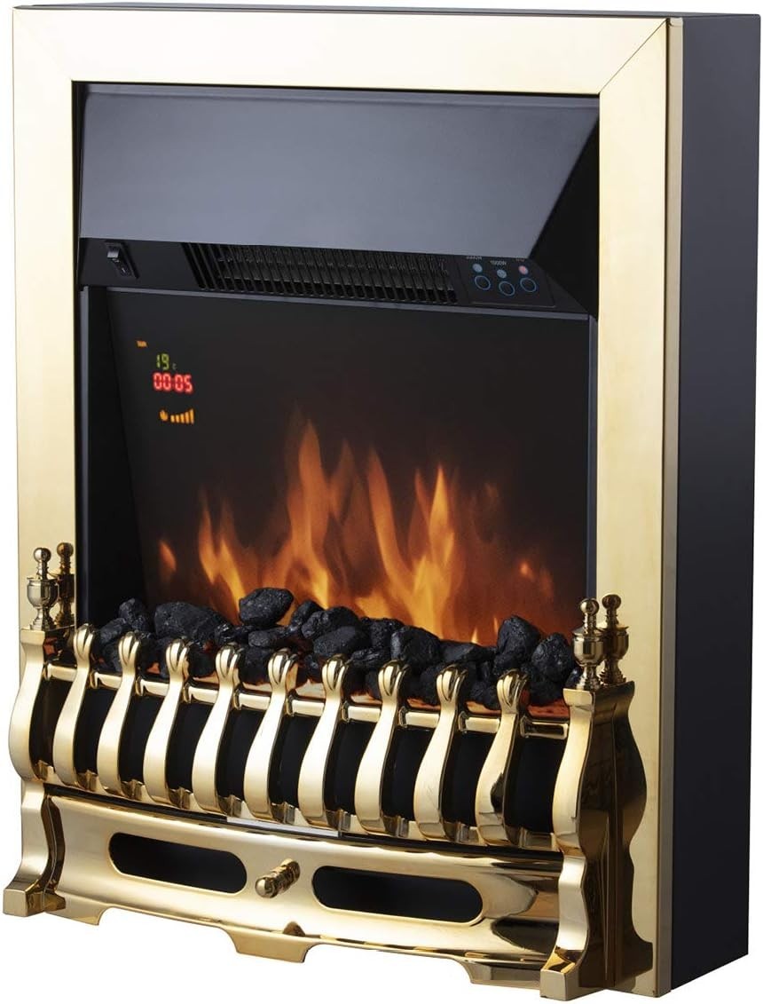 2kW LED Electric Fireplace Insert Remote Control Brass Chrome Finish