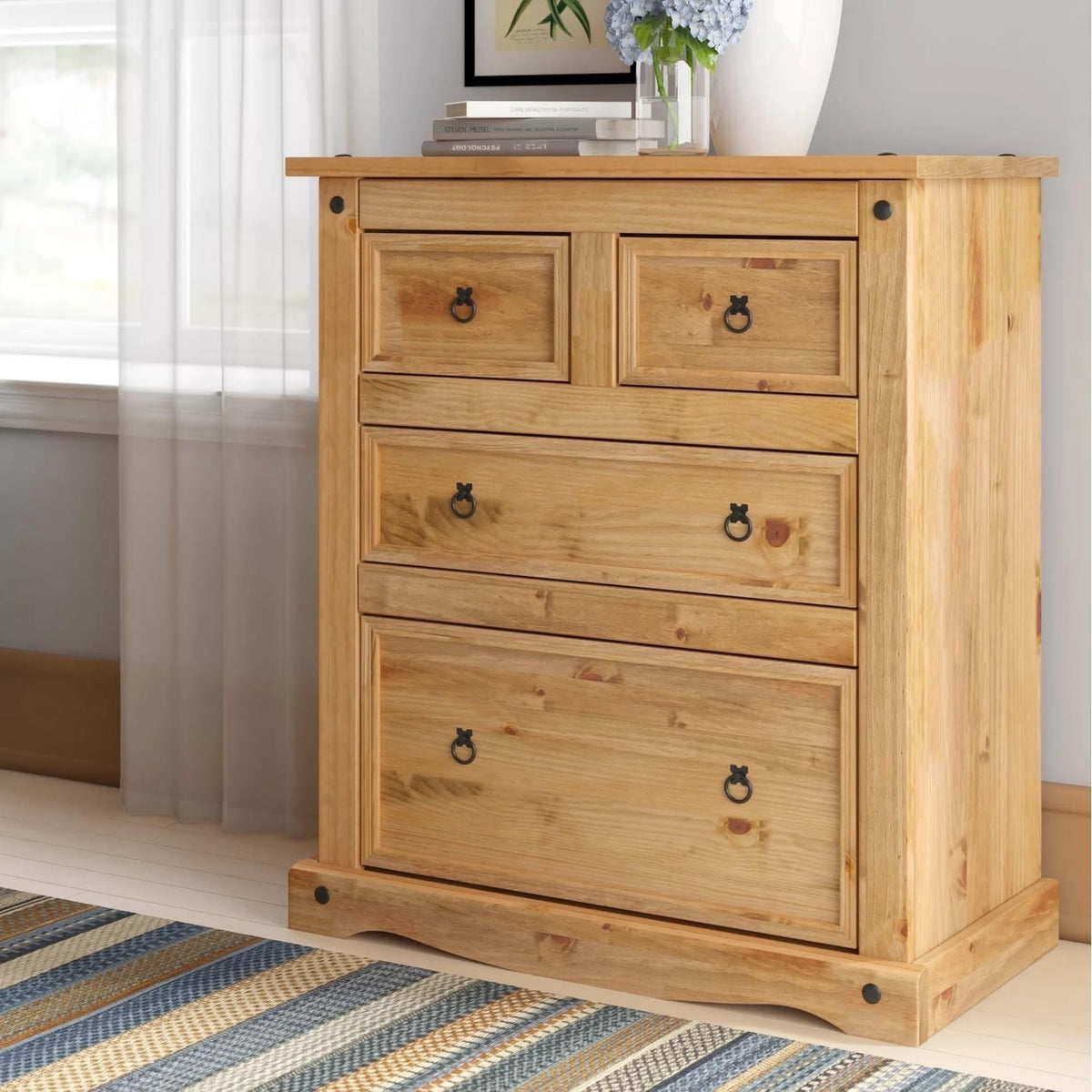 Solid Pine Wood Chest of Drawers 4-Drawer Storage Cabinet Rustic Bedroom