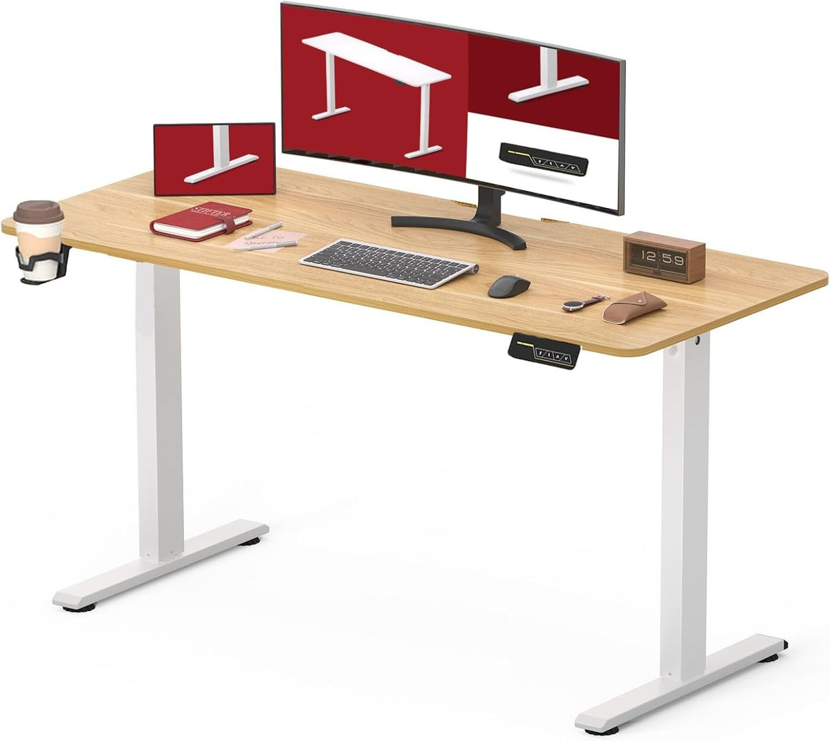 White Electric Standing Desk 140x60cm with Hooks, Tray & Memory Control