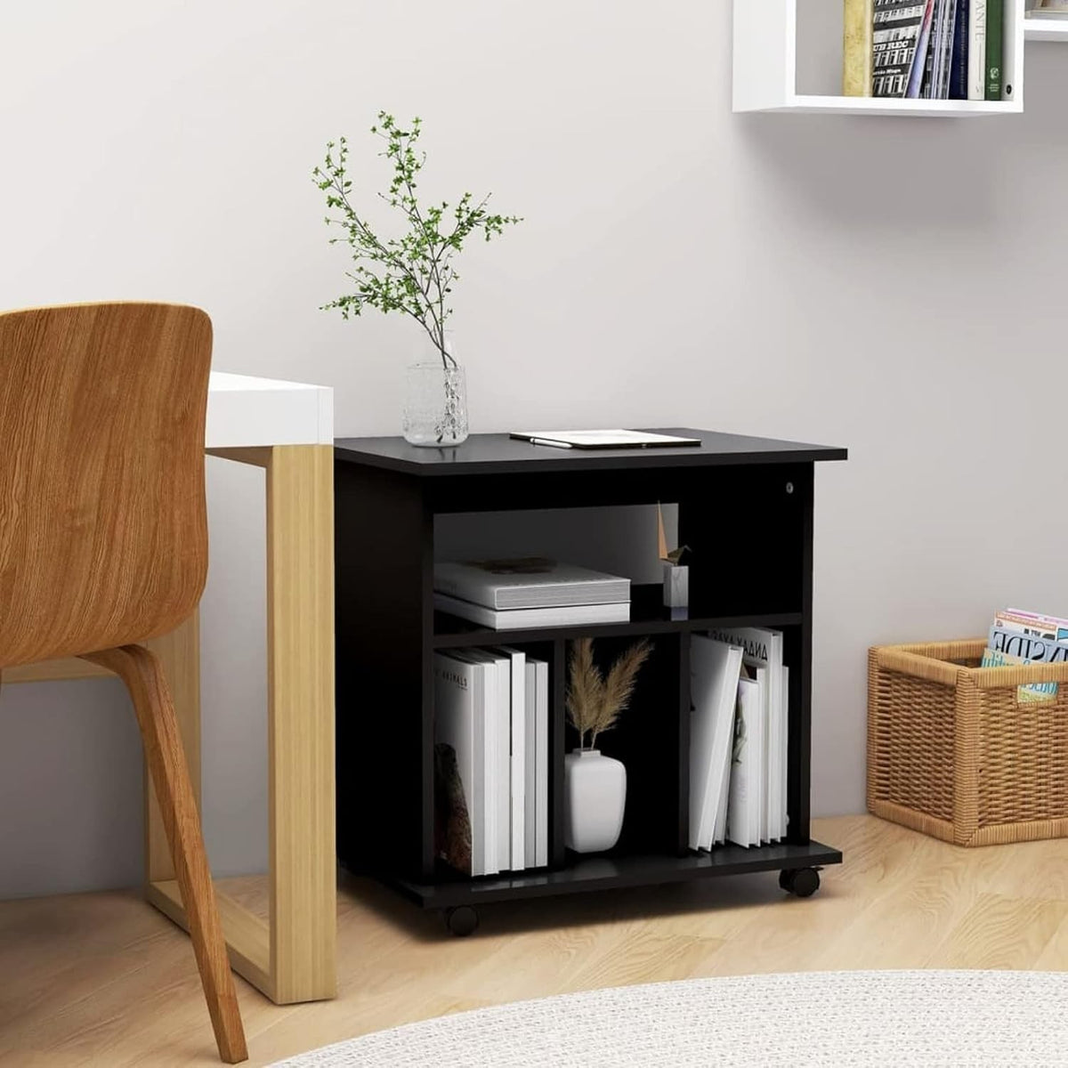 Black Rolling File Cabinet Wooden Under Desk Storage Printer Stand
