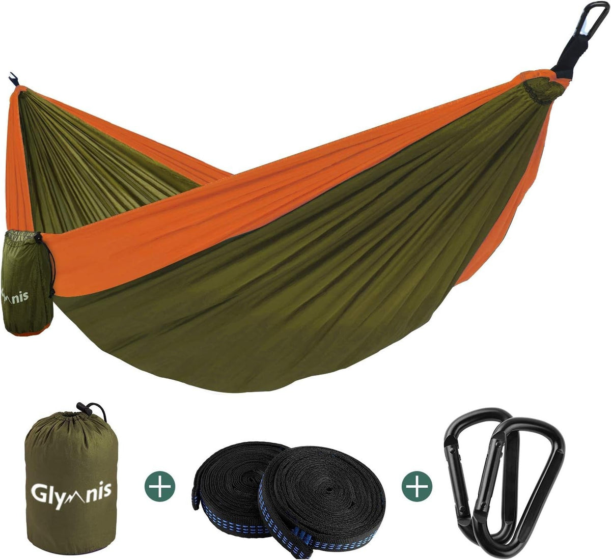 Portable Double Camping Hammock with Heavy-Duty Straps, Lightweight Nylon