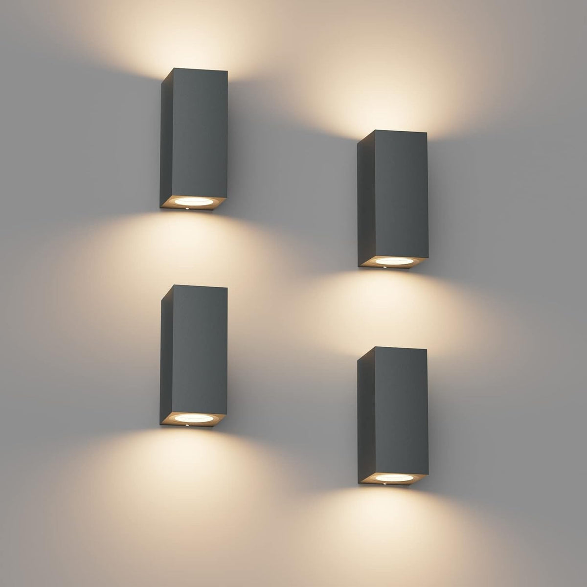 Waterproof Anthracite Outdoor Wall Lights, Modern Up-Down GU10 Sconces 4 Pack