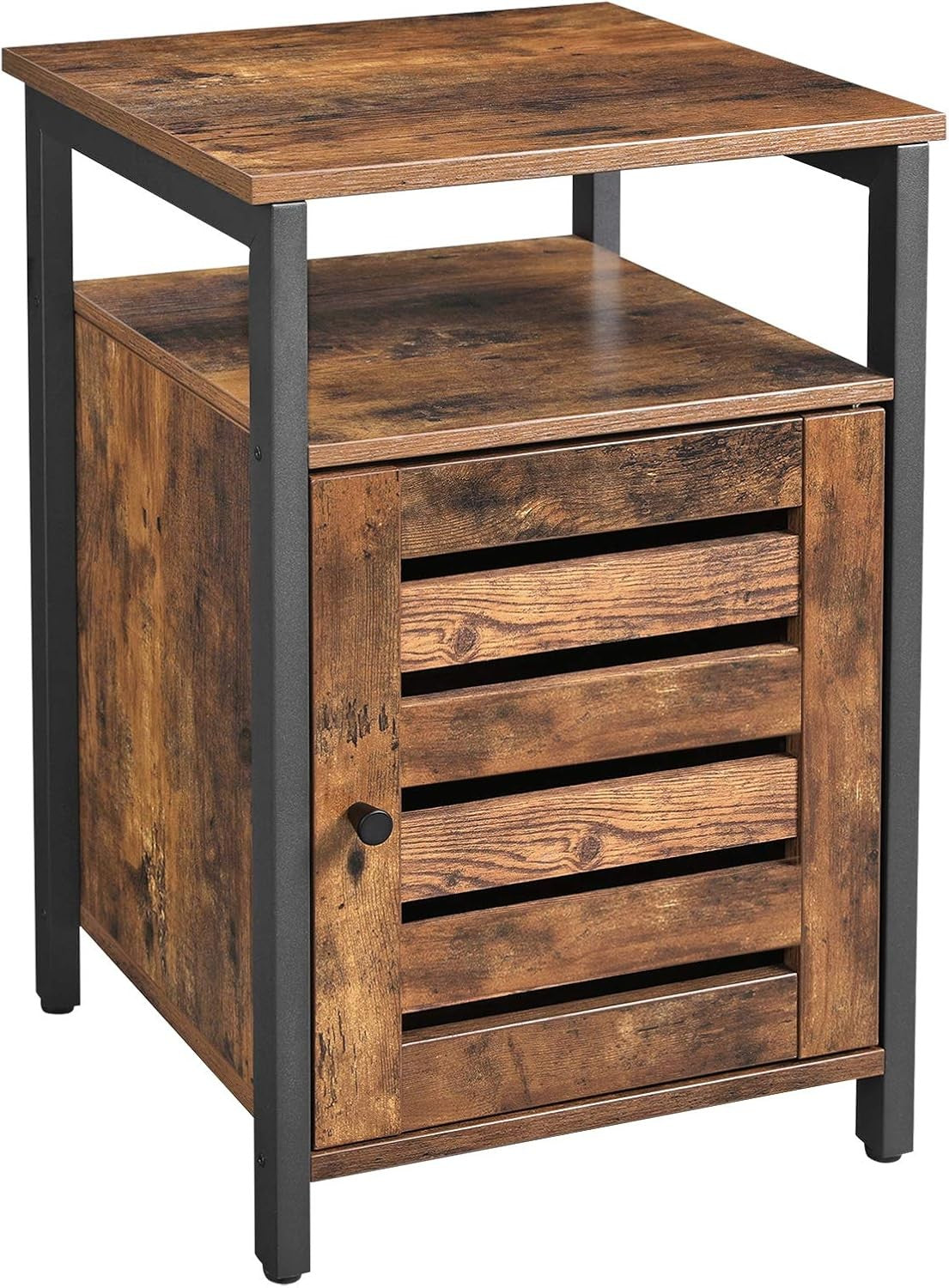 Rustic Brown Industrial Bedside Table with Drawer & Adjustable Shelf