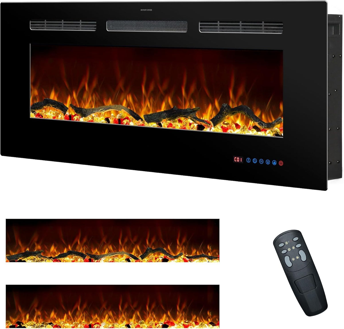 Electric Wall Fireplace Heater 42" Recessed LED Flame Remote Timer