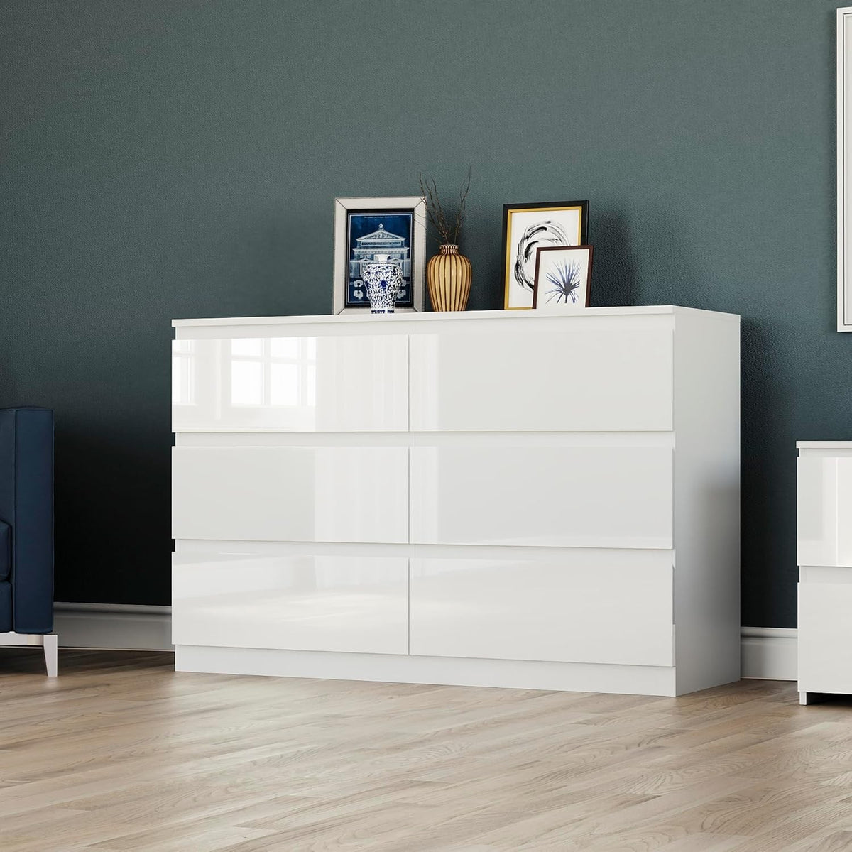 White Gloss 6 Drawer Chest Wide Storage Cabinet Bedroom Hallway Organizer