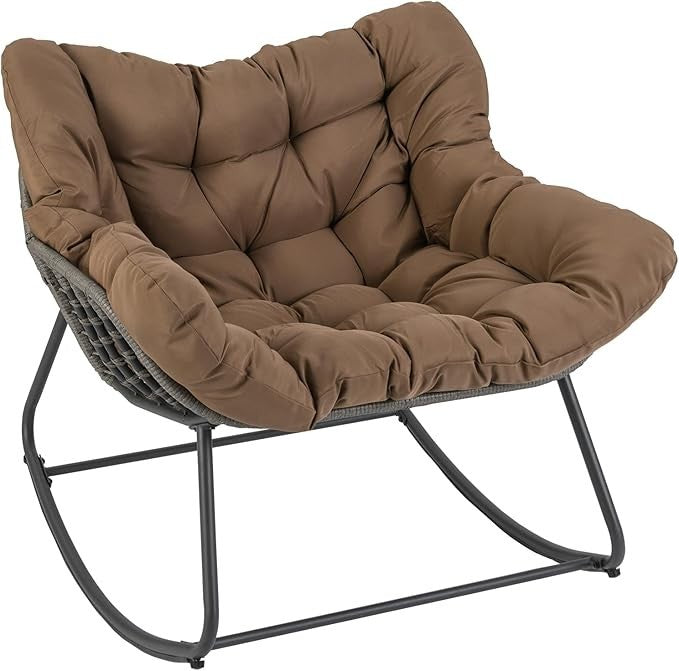 Oversized Rattan Rocking Chair w/ Cushion Indoor Outdoor Patio Garden Seat