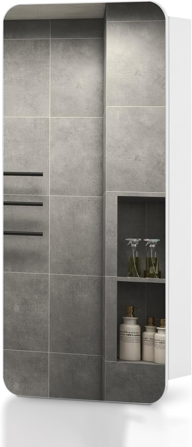 Wall Mounted Mirror Bathroom Cabinet 90cm with Storage Shelf & 3 Tiers