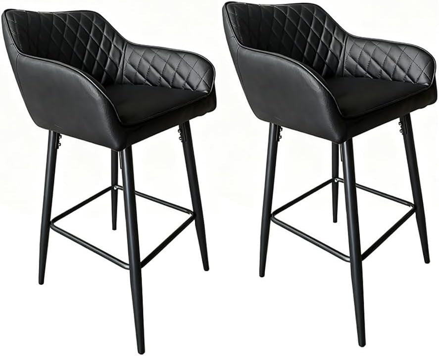 PU Leather Bar Stools with Armrest & Footrest – Black L-Shape