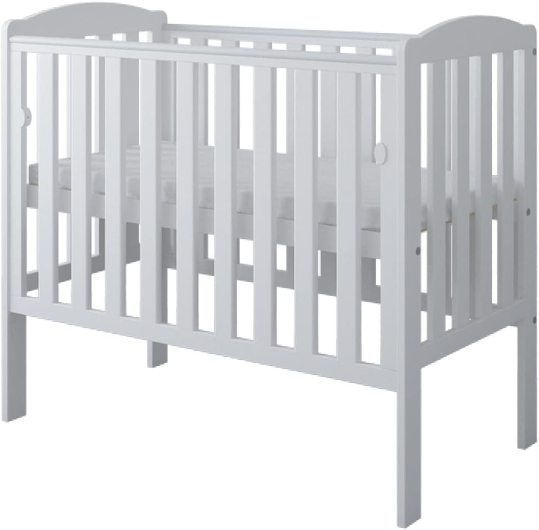 Space Saver Baby Cot with Drop Side Adjustable Height Grey Mini Crib White