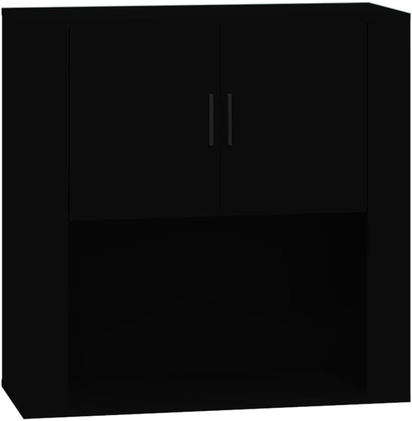 Wall-Mounted Black Living Room Cabinet with Storage & Organizer 33x80x80cm