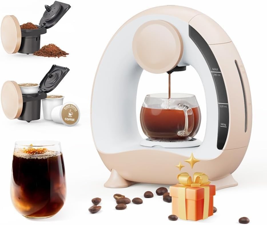 Mini Single Serve Coffee Maker 2in1 KCup & Ground Brew 240ML Compact Fast Brew