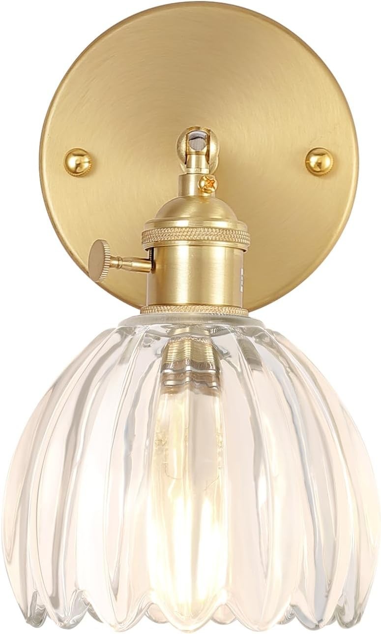 Vintage Gold Wall Sconce Lamp with 180° Adjustable Light & Switch, Indoor