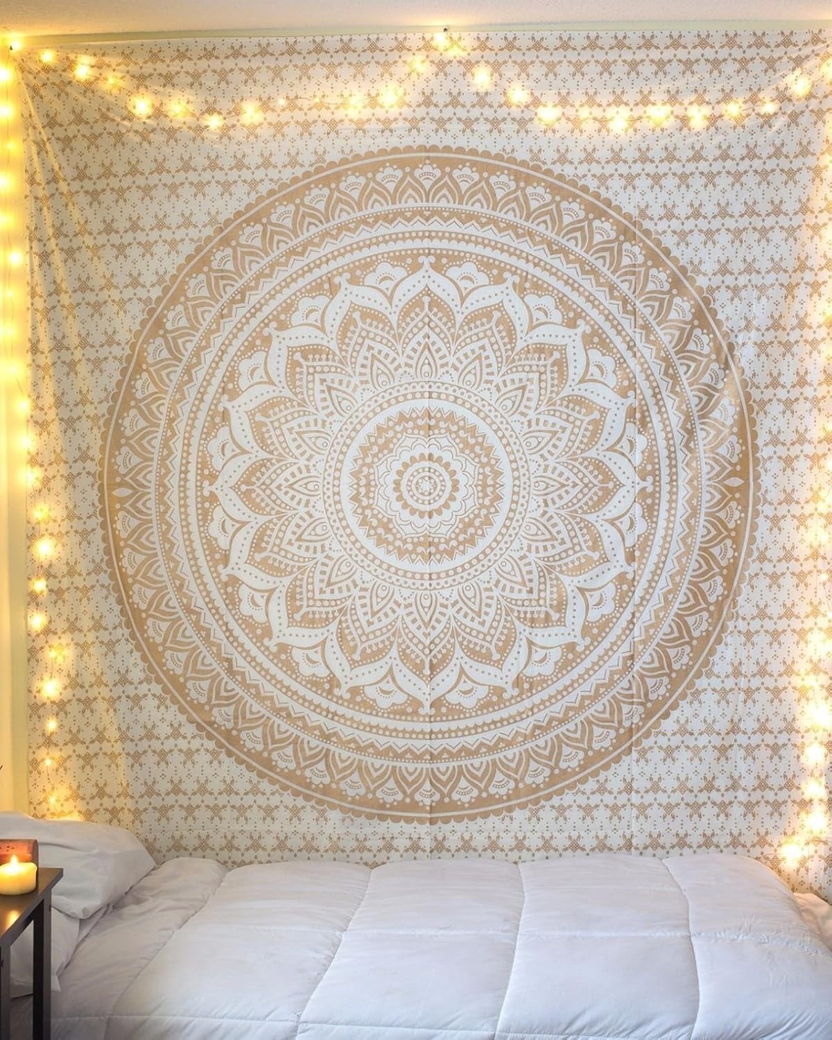 Glittering Gold Mandala Tapestry Boho Wall Hanging Cotton 85x90in