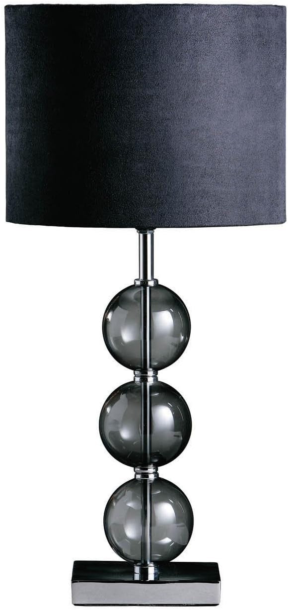 Black Bedside Table Lamp Chrome Base Suede Shade Modern 51cm