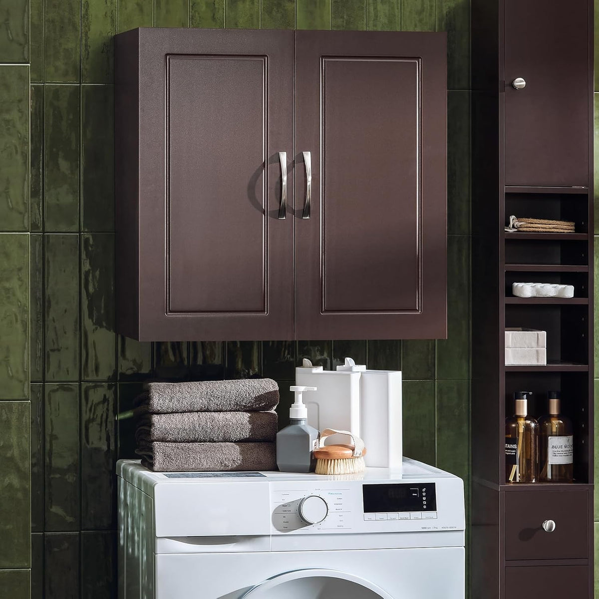 Wall Mounted Bathroom Cabinet with Adjustable Shelf, Lockable, Brown